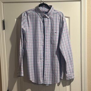 Vineyard Vines Men's Button-Down Plaid Shirt - Light Blue & Pink
